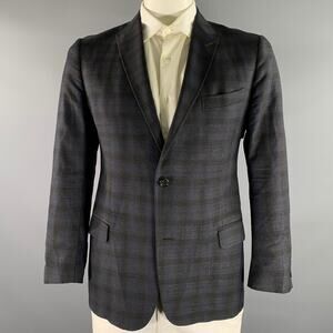 GUCCI Size 42 Grey Blue Ombre Plaid Wool Blend Peak Lapel Sport Coat